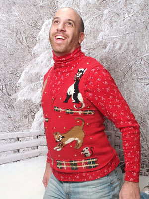 Guy in ugly Christmas sweater