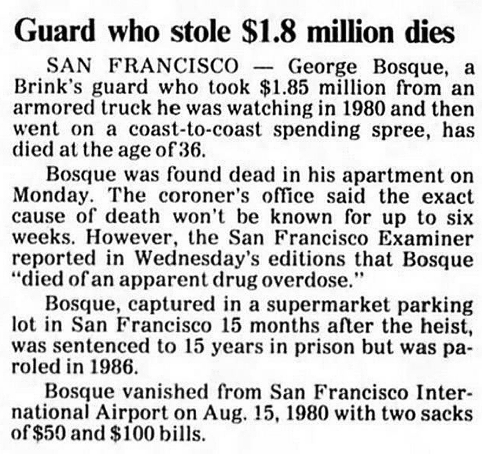 Article with headline reading Guard Who Stole 1.8 Million Dies
