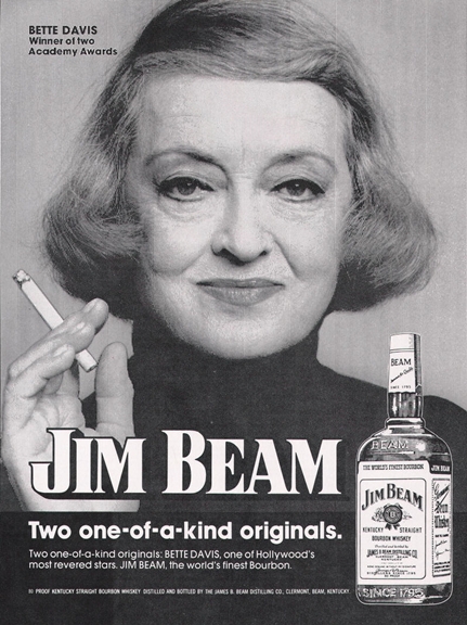 Bette Davis smoking in a vintage Jim Beam ad