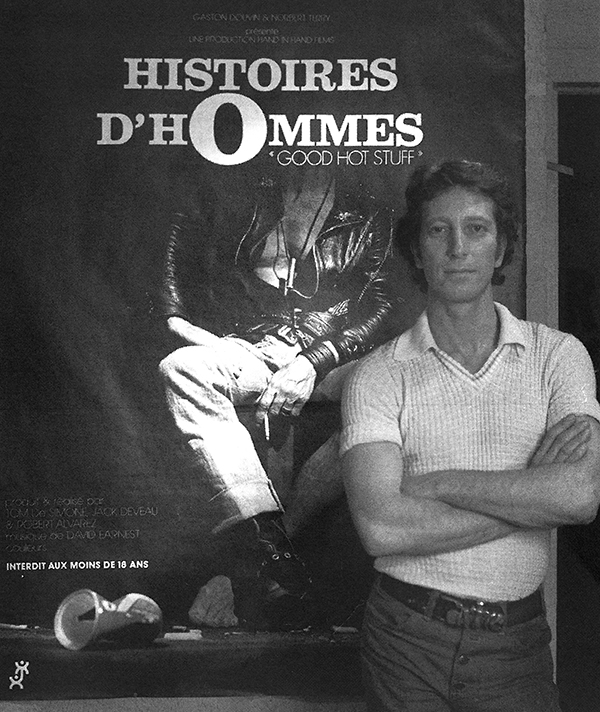 Robert Alvarez in front of French poster for Good Hot Stuff, 1975