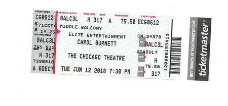 Carol Burnett at the Chicago Theater ticket stub