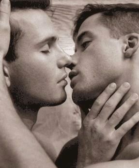 Cute gay couple kissing