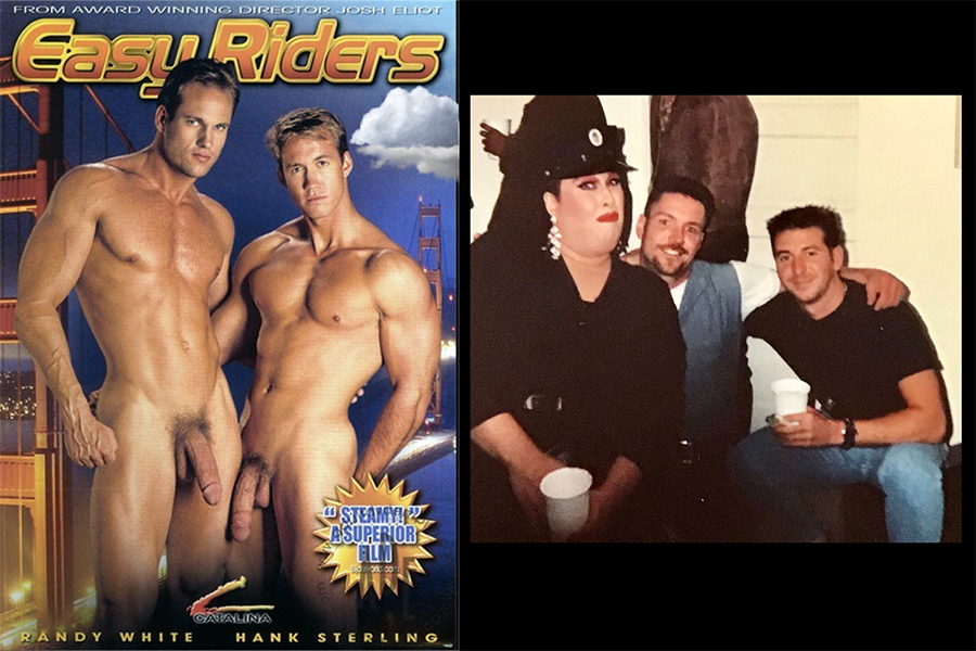 Easy Riders poster and Chi Chi LaRue with Josh Eliot on set