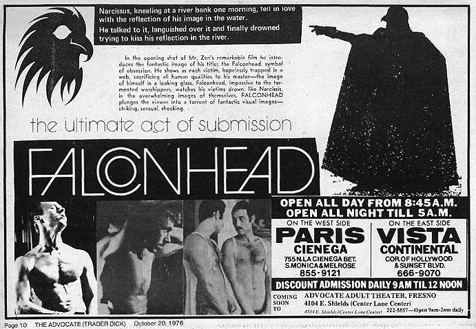 Vintage ad for Michael Zen's Falconhead showing in theaters