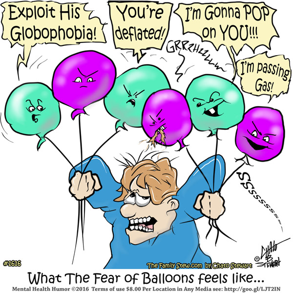 Cartoon about the fear of balloons, globophobia