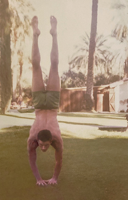 Will Seagers doing a handstand on Palm Springs trip, 1977