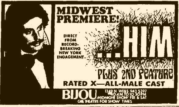 Vintage ad for Him showing at Chicago's Bijou Theater