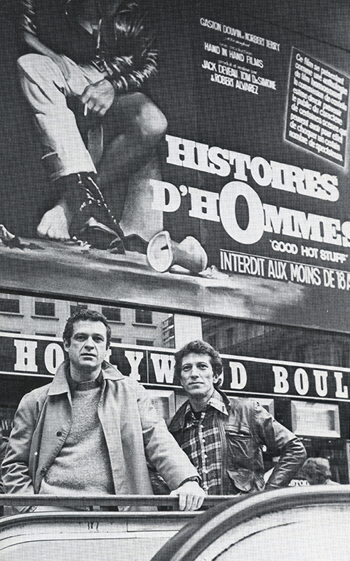 Jack Deveau & Bob Alvarez in front of French Good Hot Stuff billboard