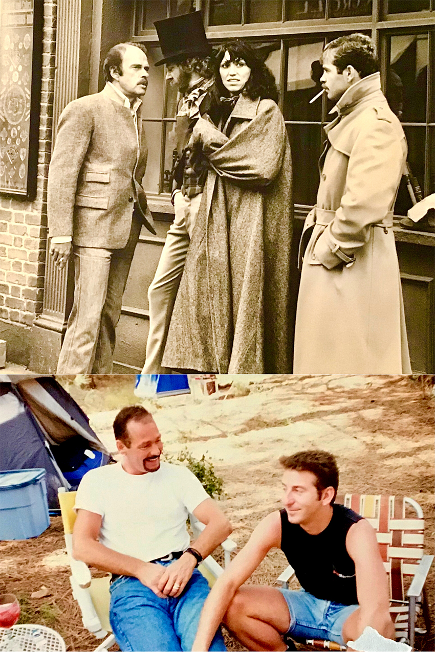 Mark Rutter on the Great Train Robbery set and Mark and Josh camping with Satyrs Motorcycle Club