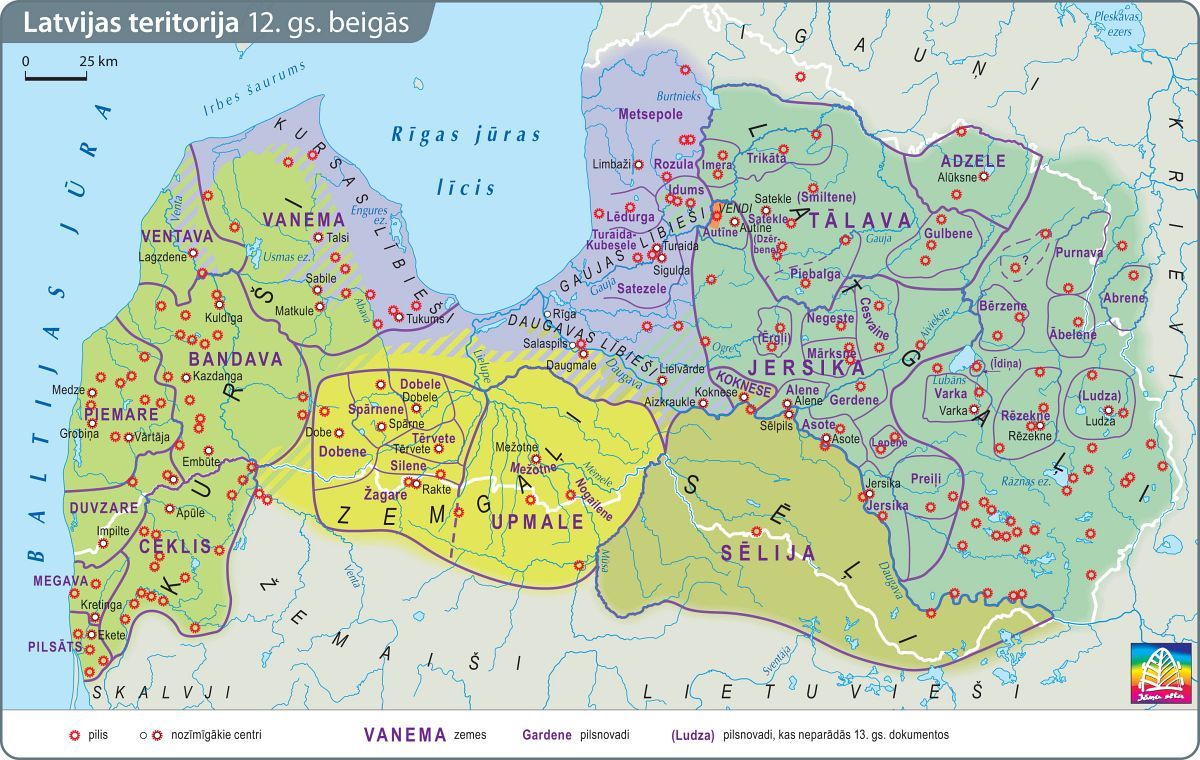Map of Latvia in the Middle Ages