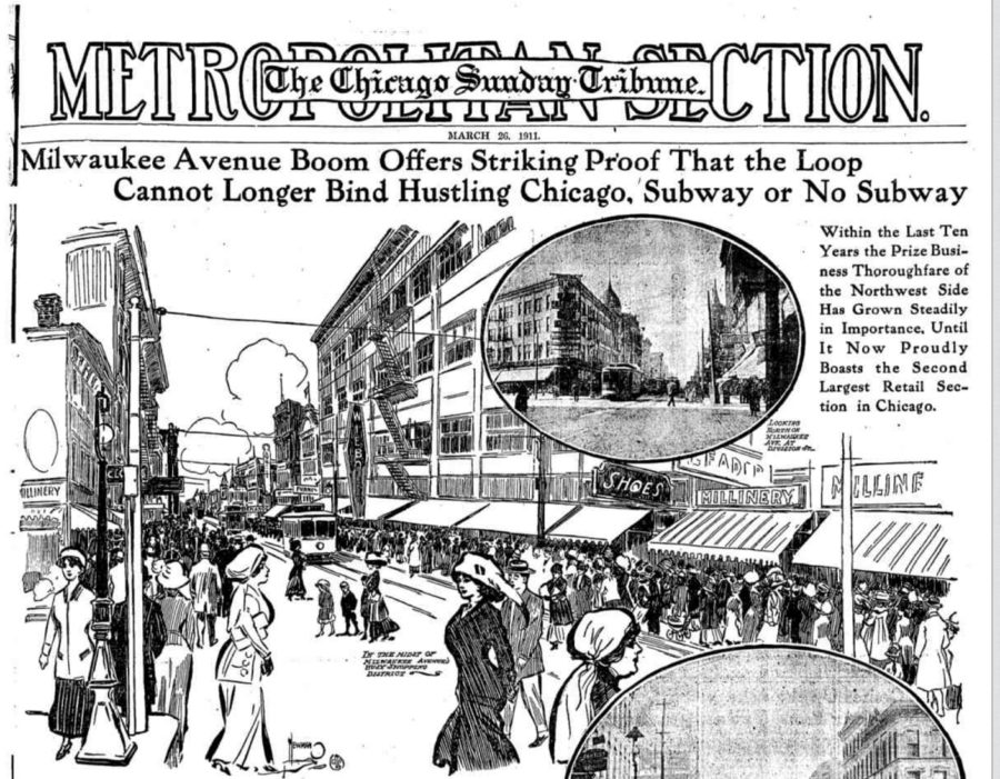 1920s Chicago Tribune article on Milwaukee Avenue retail district boom