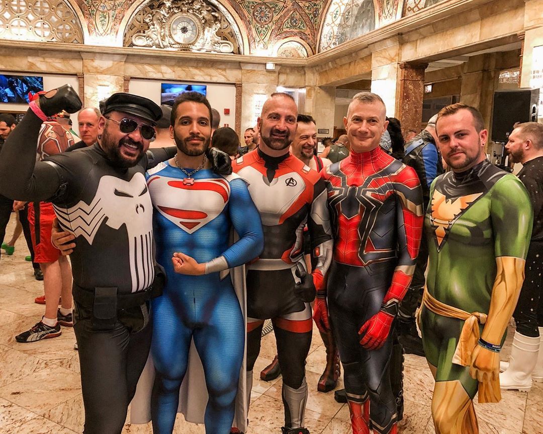 Men in superhero fetish attire at IML