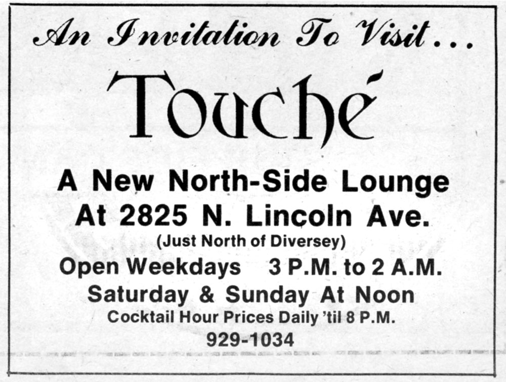 Vintage ad for Touche at Lincoln location