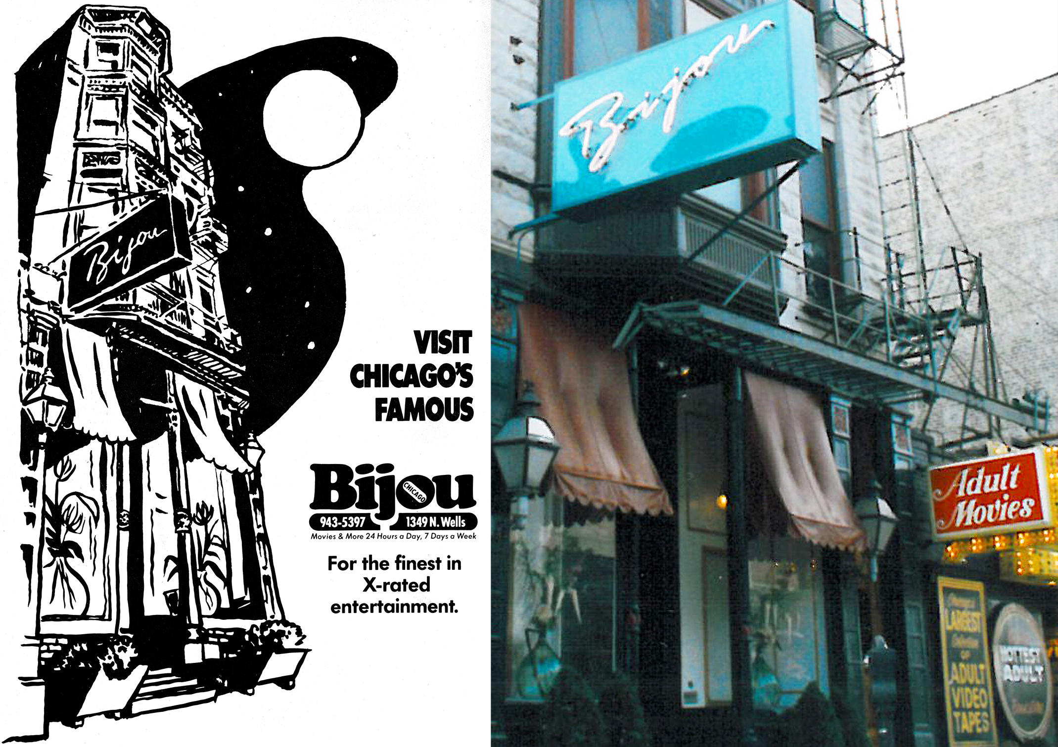 Vintage Bijou Theater ad and exterior photo