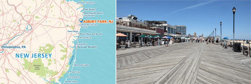 Asbury Park map and boardwalk