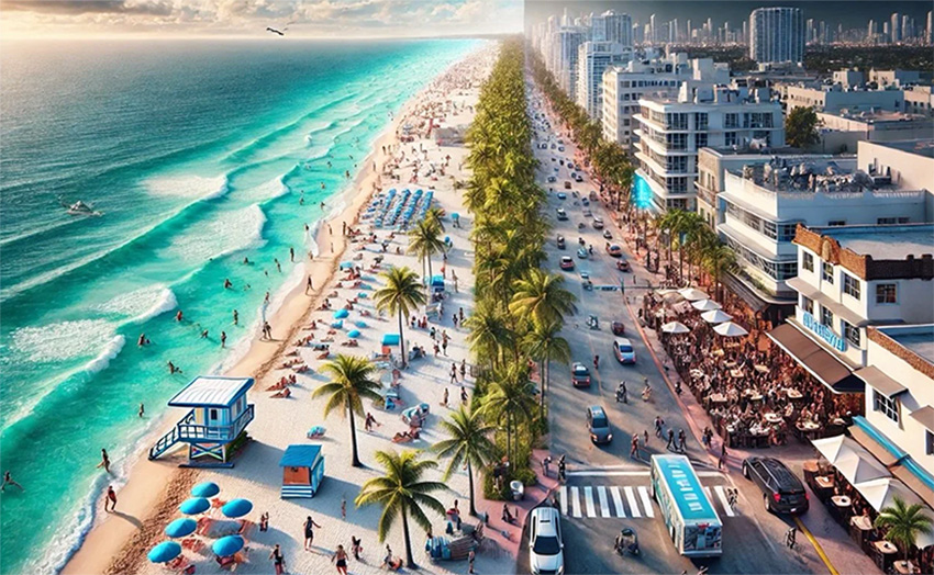 Long stretch of South Beach with its turquoise water