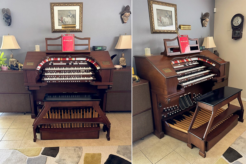 Two angles of Will's current Allen three manual organ