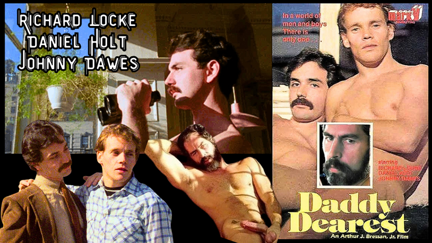 Richard Locke, Daniel Holt and Johnny Dawes posing together and on the VHS box cover for Daddy Dearest