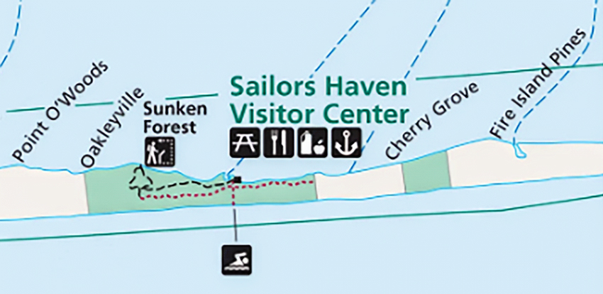 Map of Fire Island showing the Pines and Cherry Grove