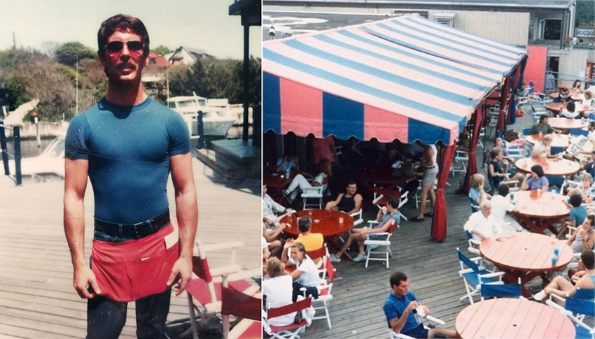 Will Seagers in his waiter's uniform at the Blue Whale, 1970s, plus a packed Boatel deck