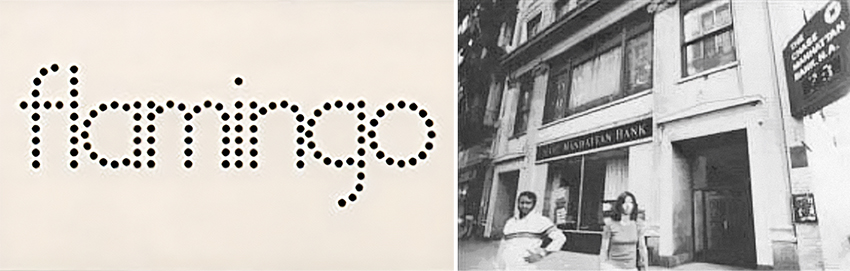 Card for Flamingo alongside Flamingo's non-descript exterior