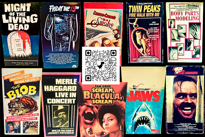 A selection covers from of Jason's VHS collection and a QR code to Barefoot and Independet's channel