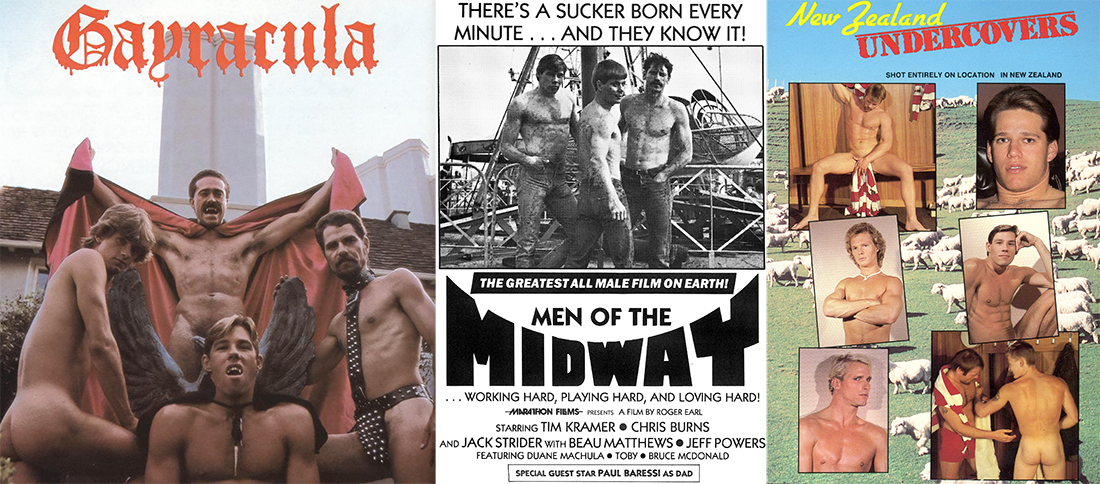 Tim Kramer & cast in Kramer's Roger Earl movies Gayracula, Men of the Midway, and New Zealand Under Covers