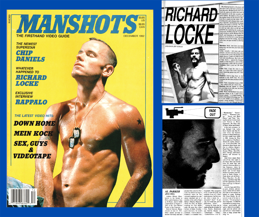 December 1992 Manshots cover and articles on Richard Locke and Al Parker