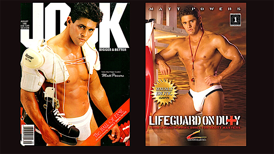 Matt Powers on Jock Magazine (L) & on the cover of Lifeguard on Duty (R)