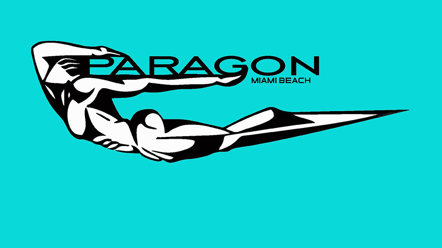 Paragon logo with stylized illustrated swimming man and text on teal background
