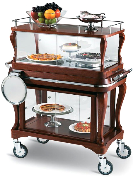 Pastry cart packed with dishes