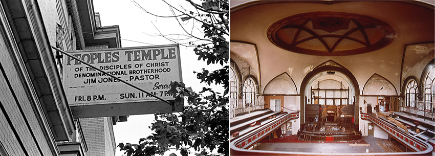Peoples Temple sign and interior
