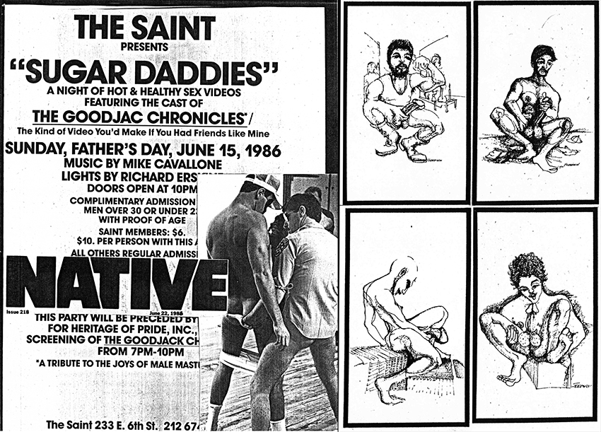 for event at NYC nightclub The Saint showing some Goodjac performers and Goodjac's J/O sketches
