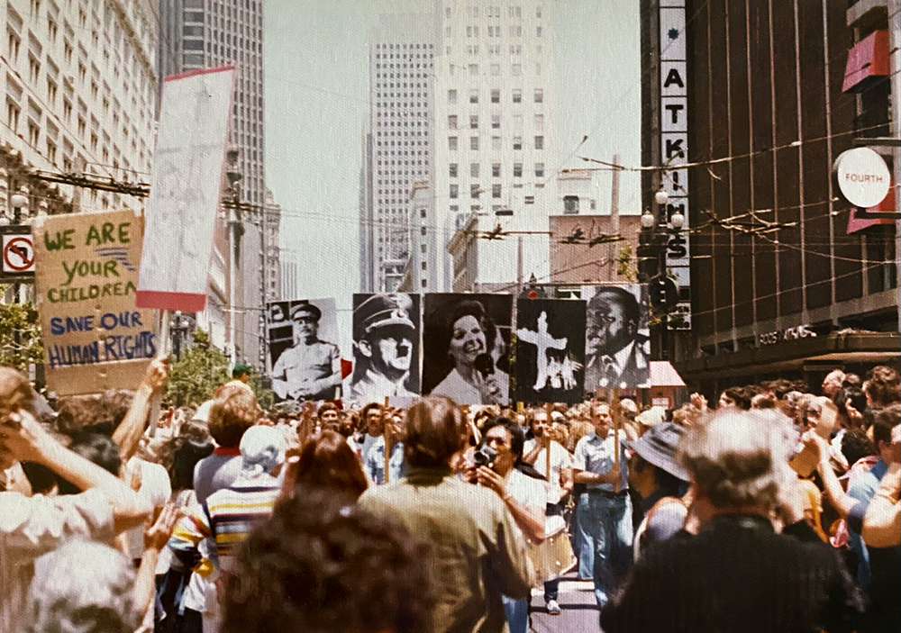 Anita Bryant protest sign equated with hate symbols