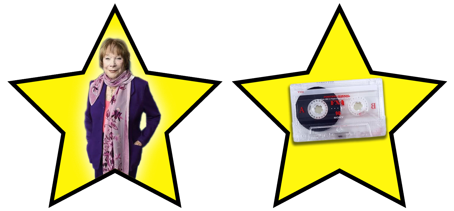 Shirley MacLaine and a Sony cassette tape inside a star