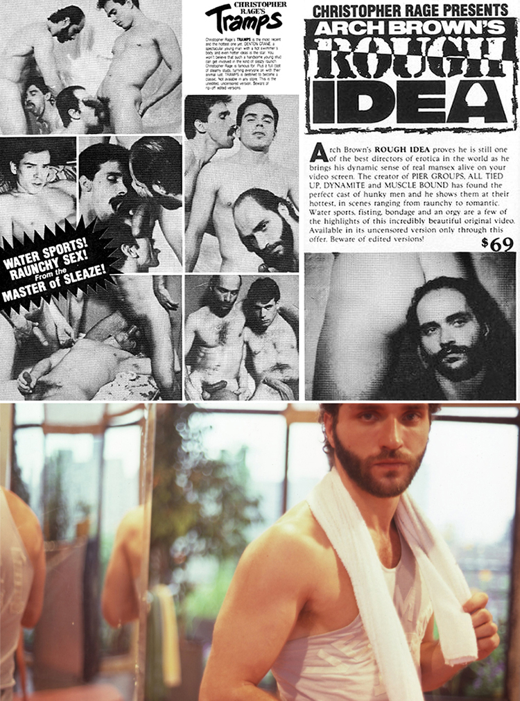 J.D. Slater trio of 1985 productions: Chris Rage's Tramps and Arch Brown's Rough Idea (top ads), plus Hand in Hand's In Heat (in a segment directed by Bob Alvarez)