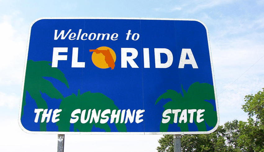 Blue Welcome to Florida highway sign
