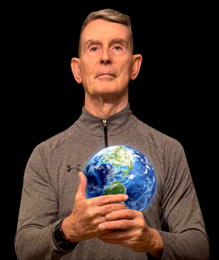 Will Seagers, recent image, holding a globe